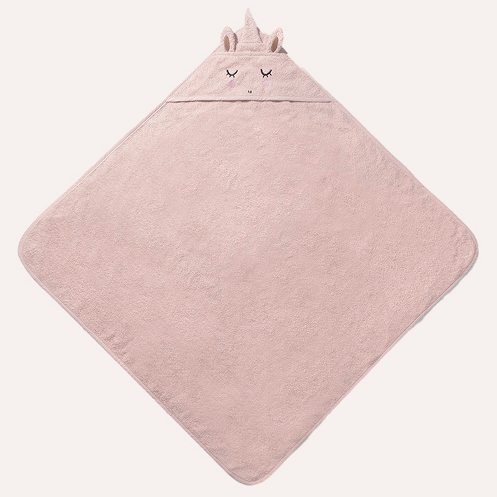 BABY BADCAPE EENHOORN «LARA»| 75 X 75 CM | LICHT ROZE