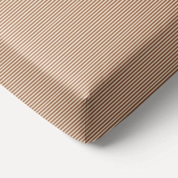 Hoeslaken met print en strepen van 70x140 cm van katoen in beige en caramel van Petite Amélie 