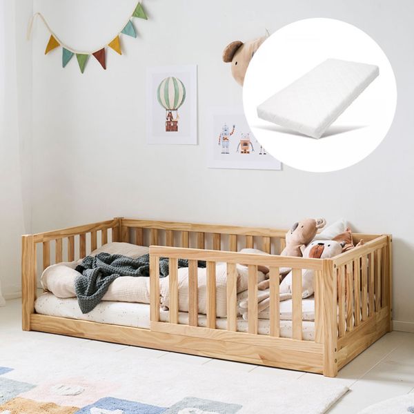 Vloerbed peuter met matras uit de Nid collectie in naturel 70x140 cm van Petite Amélie